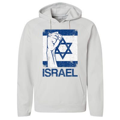 Israeli Flag Vintage Israel Performance Fleece Hoodie