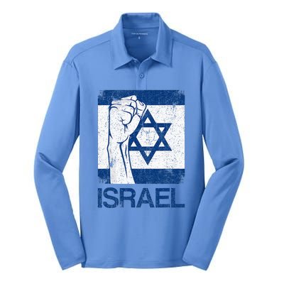 Israeli Flag Vintage Israel Silk Touch Performance Long Sleeve Polo