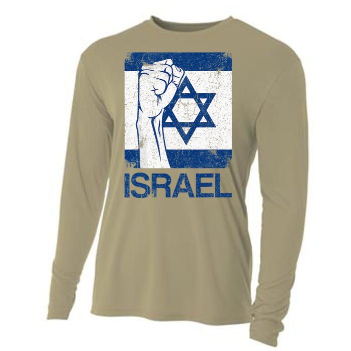 Israeli Flag Vintage Israel Cooling Performance Long Sleeve Crew