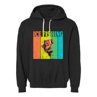 Ice Fishing Vintage Retro Garment-Dyed Fleece Hoodie