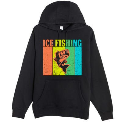 Ice Fishing Vintage Retro Premium Pullover Hoodie