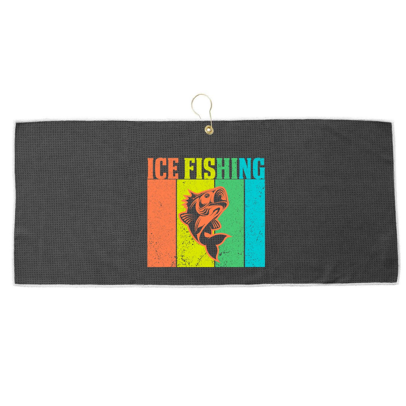 Ice Fishing Vintage Retro Large Microfiber Waffle Golf Towel