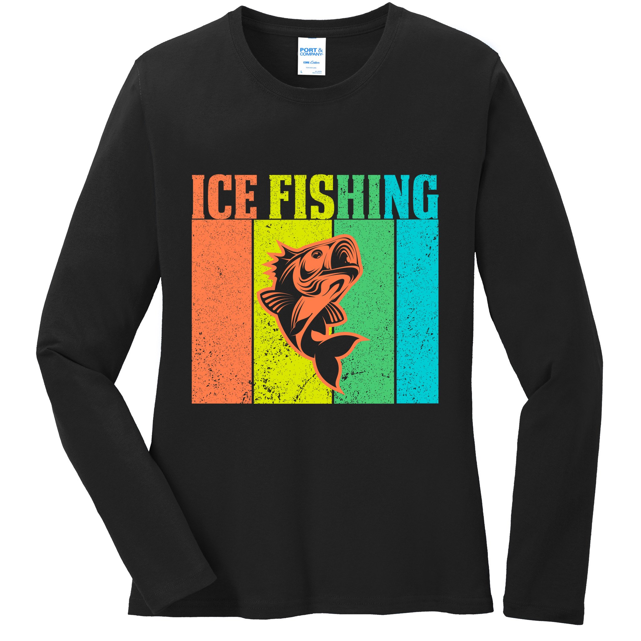 Ice Fishing Vintage Retro Ladies Long Sleeve Shirt