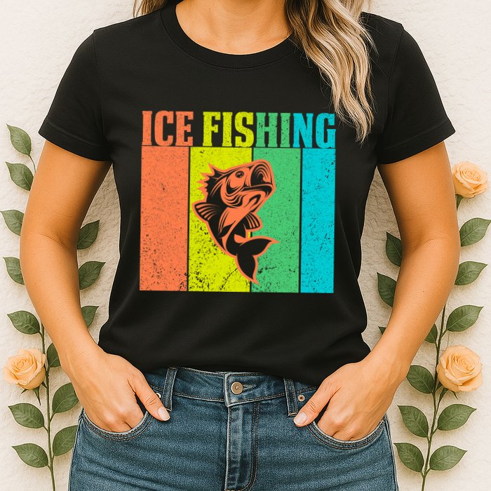 Ice Fishing Vintage Retro Womens T-Shirt