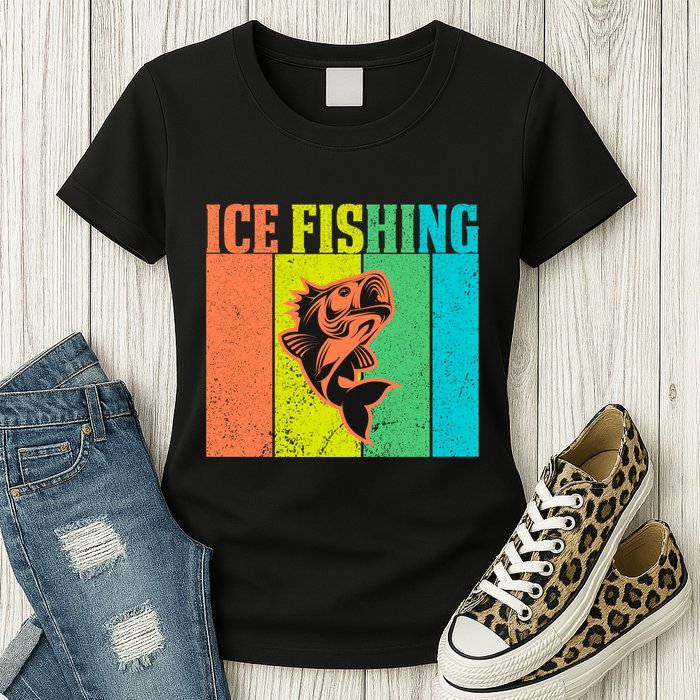 Ice Fishing Vintage Retro Womens T-Shirt