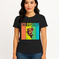 Ice Fishing Vintage Retro Womens T-Shirt