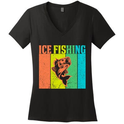 Ice Fishing Vintage Retro Women's V-Neck T-Shirt