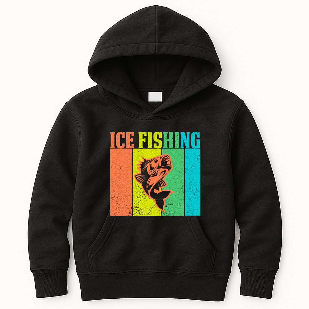 Ice Fishing Vintage Retro Kids Hoodie
