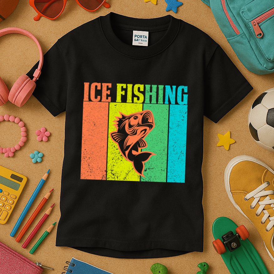 Ice Fishing Vintage Retro Kids T-Shirt