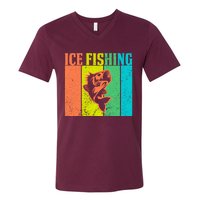 Ice Fishing Vintage Retro V-Neck T-Shirt