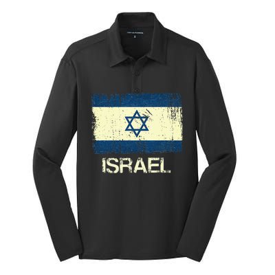 Israeli Flag  Vintage Israel Silk Touch Performance Long Sleeve Polo