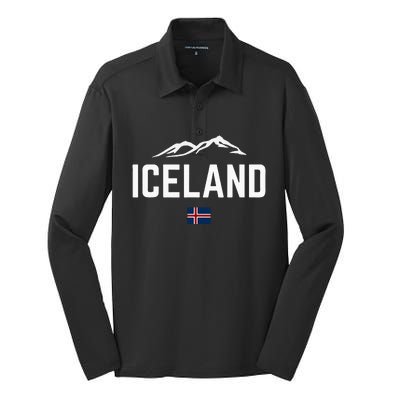 Iceland Flag Vintage Women Iceland Silk Touch Performance Long Sleeve Polo