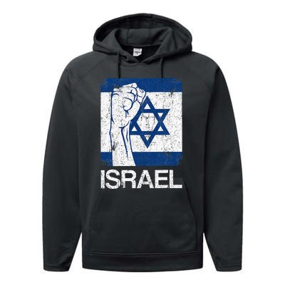 Israeli Flag Vintage Israel Performance Fleece Hoodie