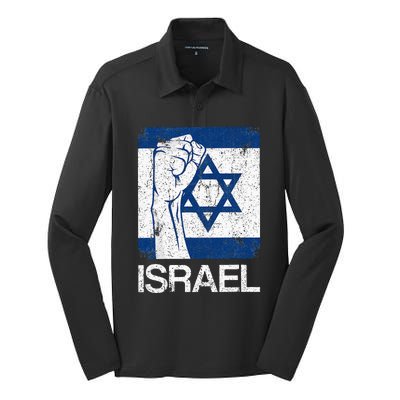 Israeli Flag Vintage Israel Silk Touch Performance Long Sleeve Polo