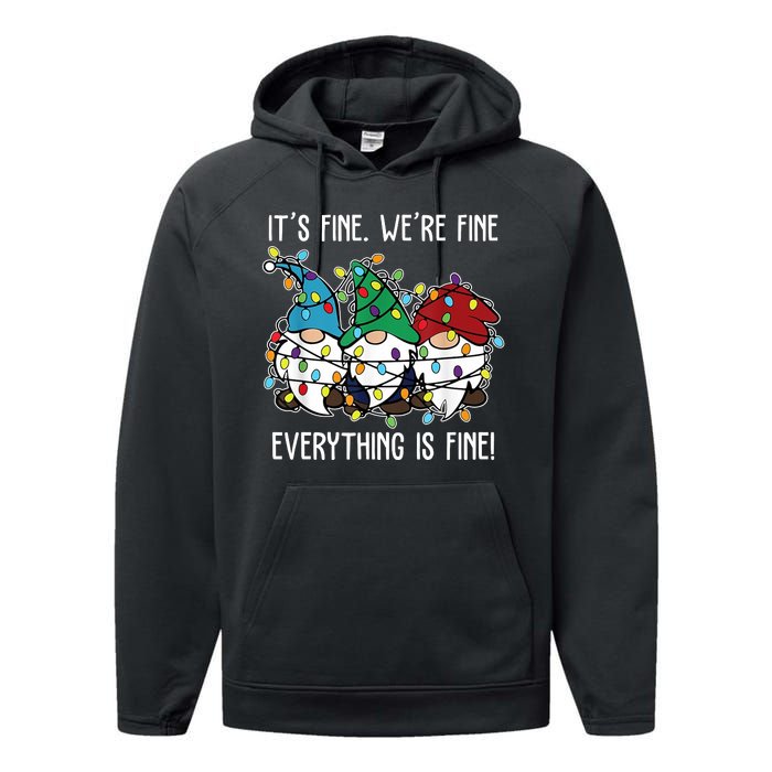 Its Fine Were Fine Everything Is Fine Gnome Funny Christmas Performance Fleece Hoodie