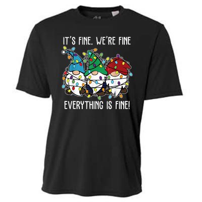 Its Fine Were Fine Everything Is Fine Gnome Funny Christmas Cooling Performance Crew T-Shirt