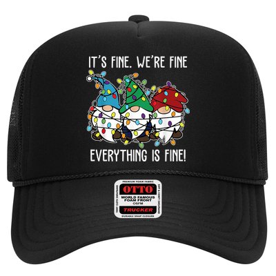 Its Fine Were Fine Everything Is Fine Gnome Funny Christmas Trucker Hat