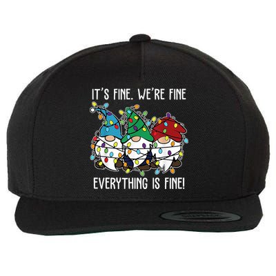 Its Fine Were Fine Everything Is Fine Gnome Funny Christmas Wool Snapback Cap