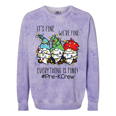 Its Fine Were Fine Gnome Prek Teacher Christmas Light Colorblast Crewneck Sweatshirt