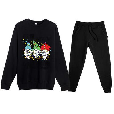 Its Fine Were Fine Gnome Prek Teacher Christmas Light Premium Crewneck Sweatsuit Set