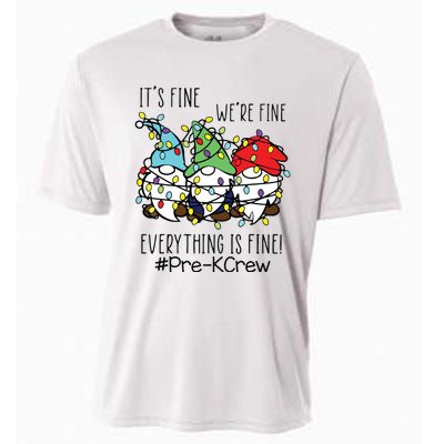 Its Fine Were Fine Gnome Prek Teacher Christmas Light Cooling Performance Crew T-Shirt