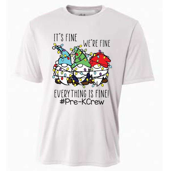 Its Fine Were Fine Gnome Prek Teacher Christmas Light Cooling Performance Crew T-Shirt