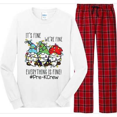 Its Fine Were Fine Gnome Prek Teacher Christmas Light Long Sleeve Pajama Set