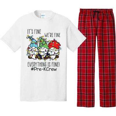 Its Fine Were Fine Gnome Prek Teacher Christmas Light Pajama Set