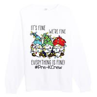 Its Fine Were Fine Gnome Prek Teacher Christmas Light Premium Crewneck Sweatshirt