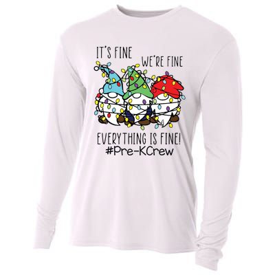 Its Fine Were Fine Gnome Prek Teacher Christmas Light Cooling Performance Long Sleeve Crew