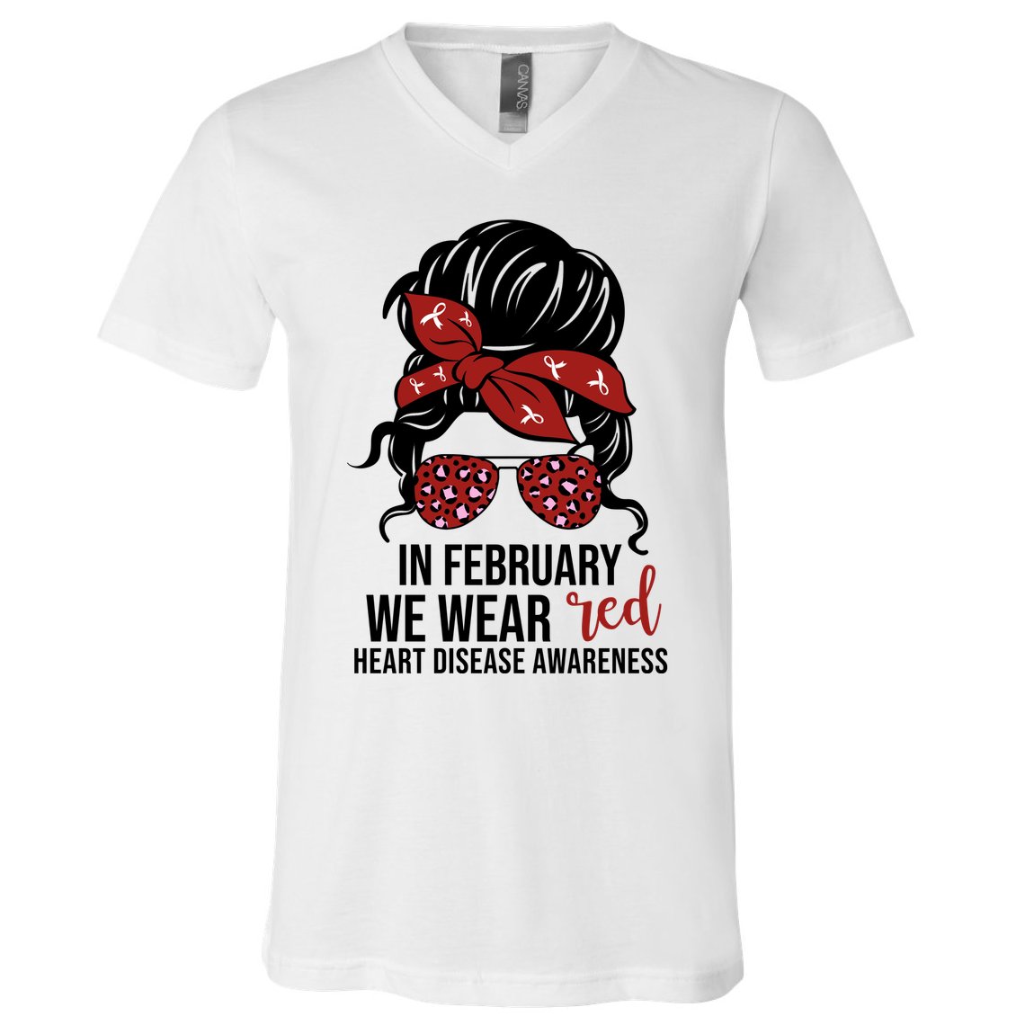 In February We Wear Red Chd Heart Disease Awareness V-Neck T-Shirt