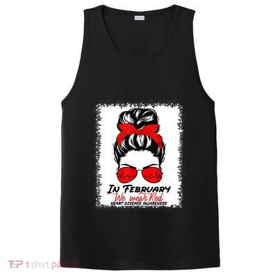 In February We Wear Red Messy Bun Heart Disease Awareness PosiCharge Competitor Tank