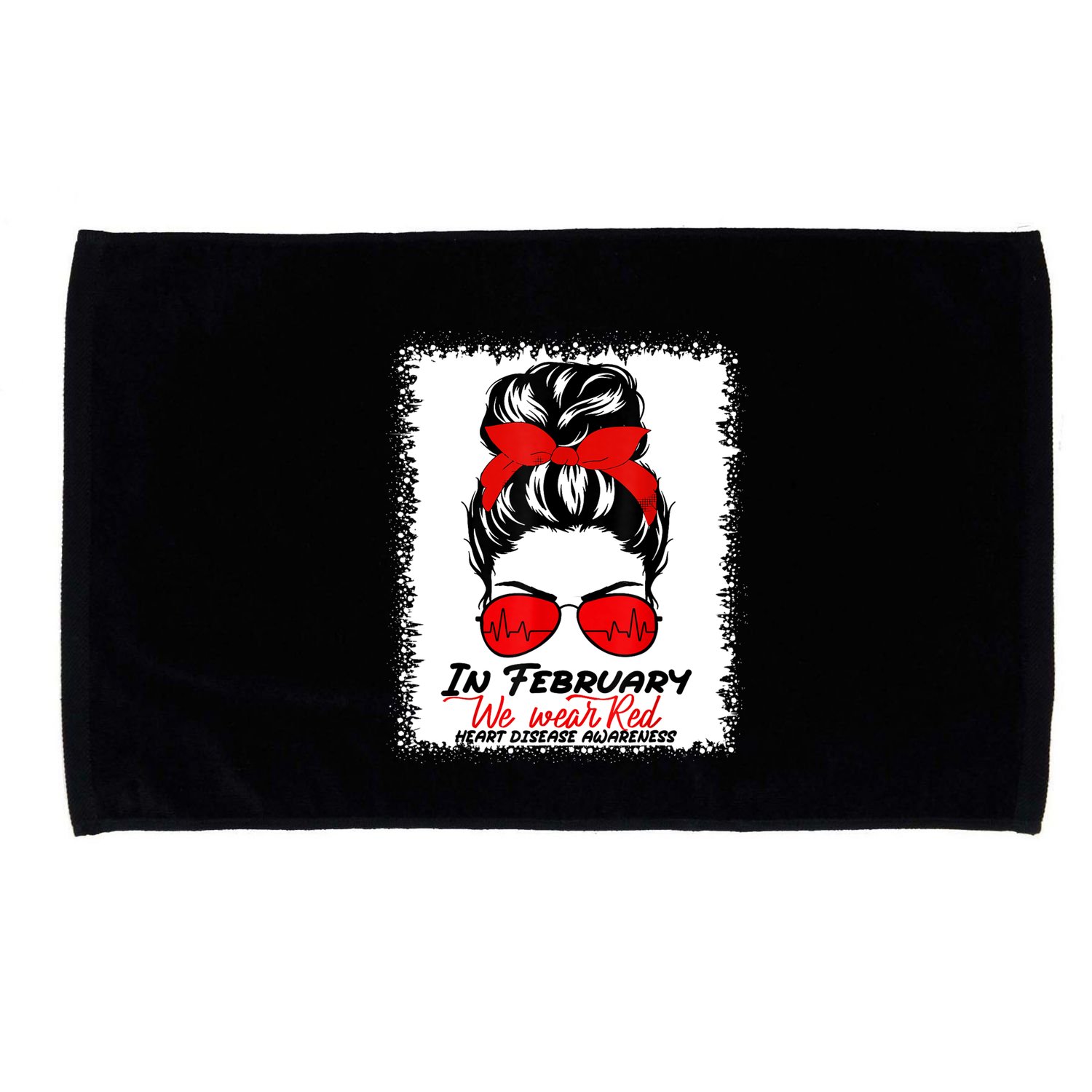 In February We Wear Red Messy Bun Heart Disease Awareness Microfiber Hand Towel