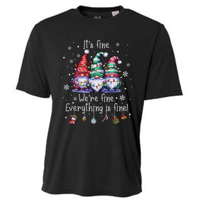 ItS Fine WeRe Fine Everything Is Fine Gnome Teacher Xmas Cooling Performance Crew T-Shirt