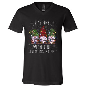 ItS Fine WeRe Fine Everything Is Fine Gnome Teacher Xmas V-Neck T-Shirt