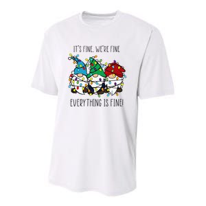 It's Fine We're Fine Everything Is Fine Gnomes Christmas Youth Performance Sprint T-Shirt