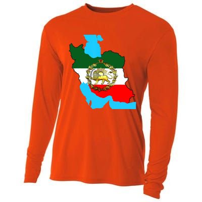 Iran Flag With A Golden Lion Cooling Performance Long Sleeve Crew