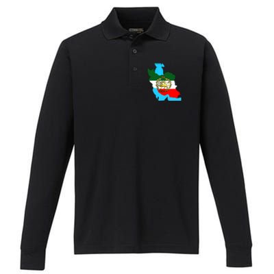 Iran Flag With A Golden Lion Performance Long Sleeve Polo