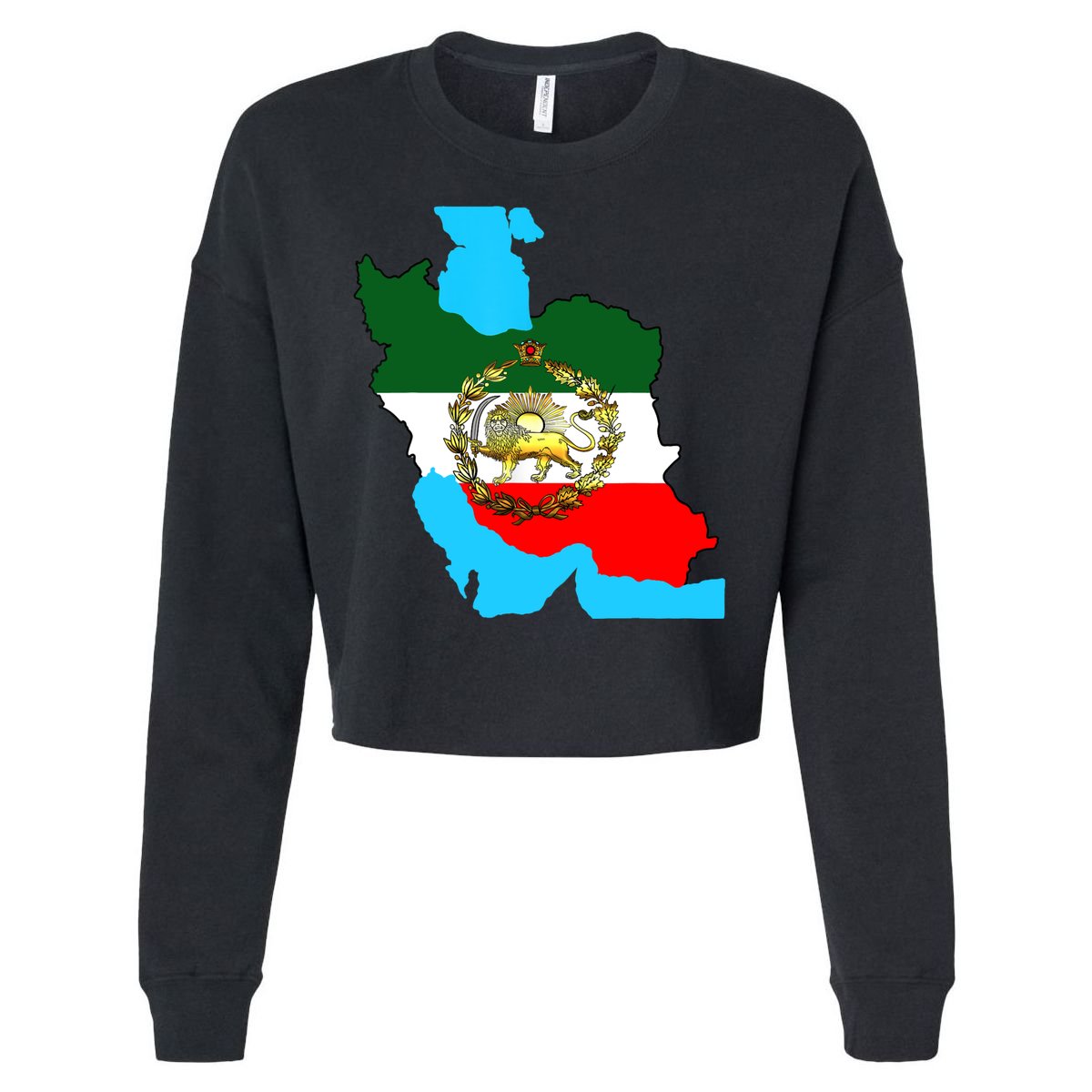 Iran Flag With A Golden Lion Cropped Pullover Crew