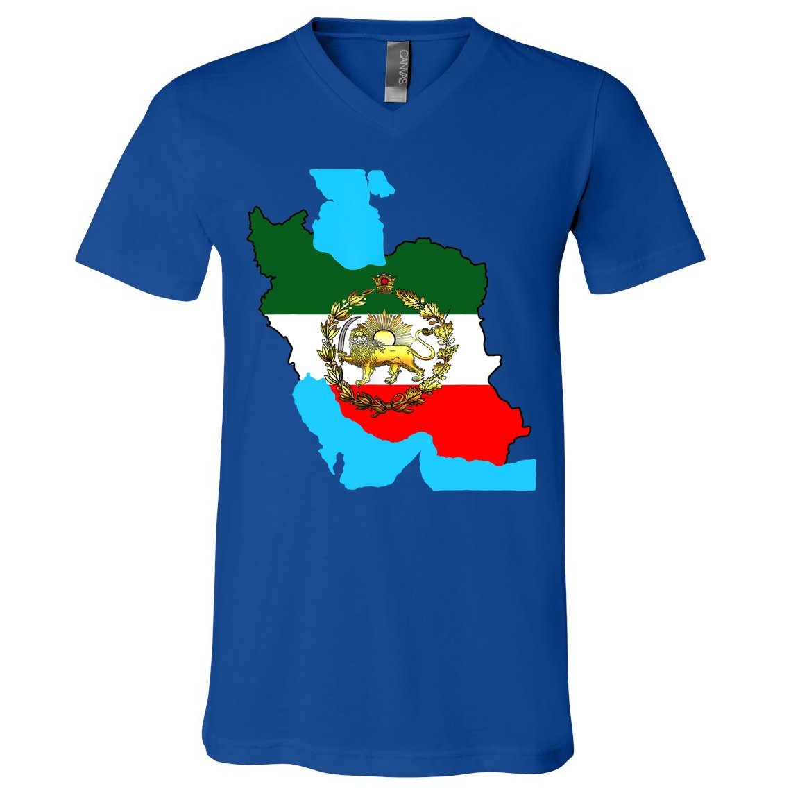 Iran Flag With A Golden Lion V-Neck T-Shirt