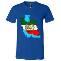 Iran Flag With A Golden Lion V-Neck T-Shirt