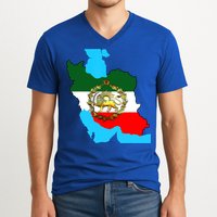 Iran Flag With A Golden Lion V-Neck T-Shirt