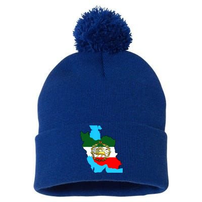 Iran Flag With A Golden Lion Pom Pom 12in Knit Beanie