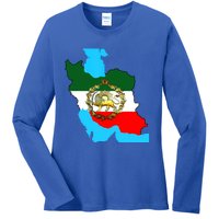 Iran Flag With A Golden Lion Ladies Long Sleeve Shirt