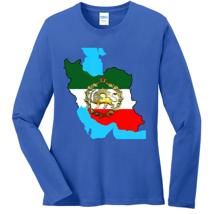 Iran Flag With A Golden Lion Ladies Long Sleeve Shirt