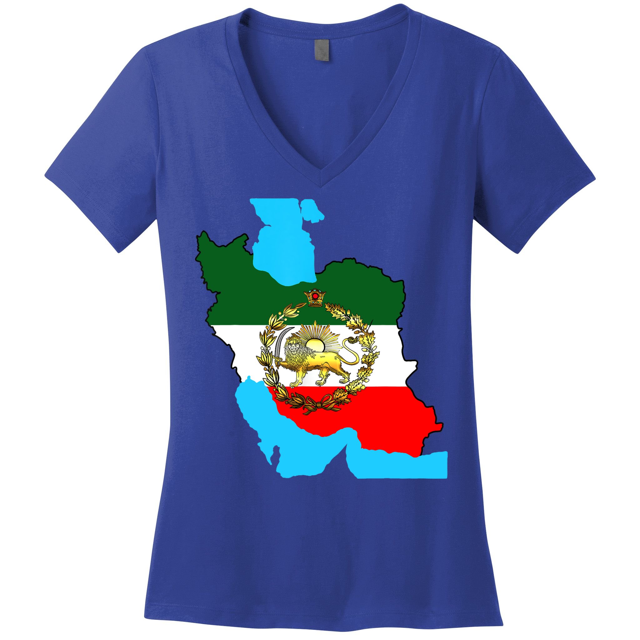 Iran Flag With A Golden Lion Women's V-Neck T-Shirt