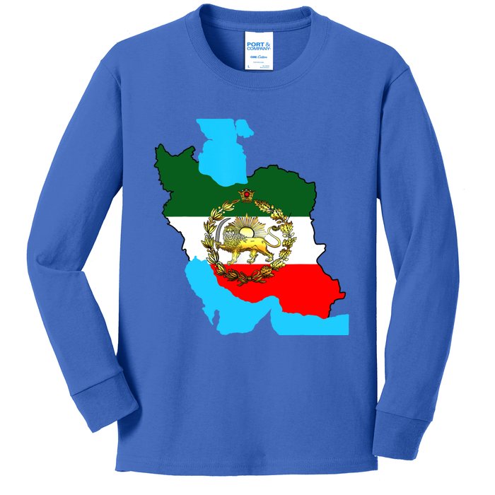 Iran Flag With A Golden Lion Kids Long Sleeve Shirt