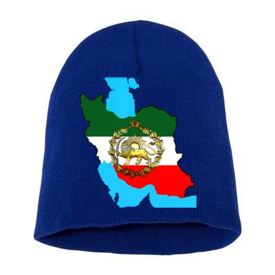 Iran Flag With A Golden Lion Short Acrylic Beanie