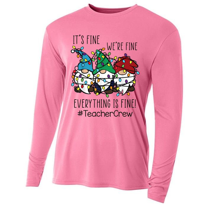 It's Fine We're Fine Everything Is Fine Gnome Teacher Crew Cooling Performance Long Sleeve Crew