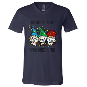 ItS Fine WeRe Fine Everything Is Fine Gnome Teacher Xmas V-Neck T-Shirt